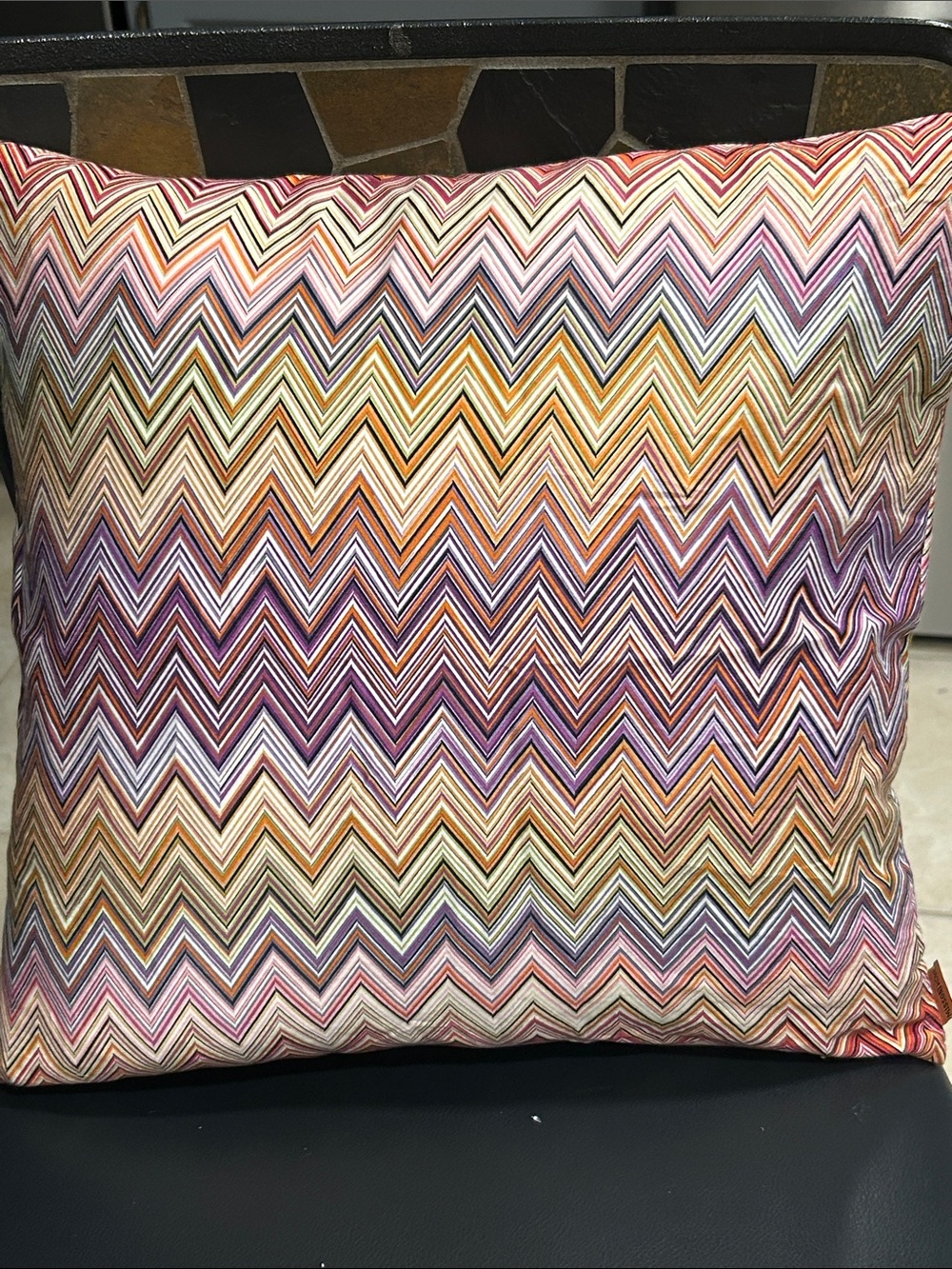 Missoni Home Chevron JOHN Throw Pillow Orange Pink Purple $258 Like New Cotton - Picture 5 of 10